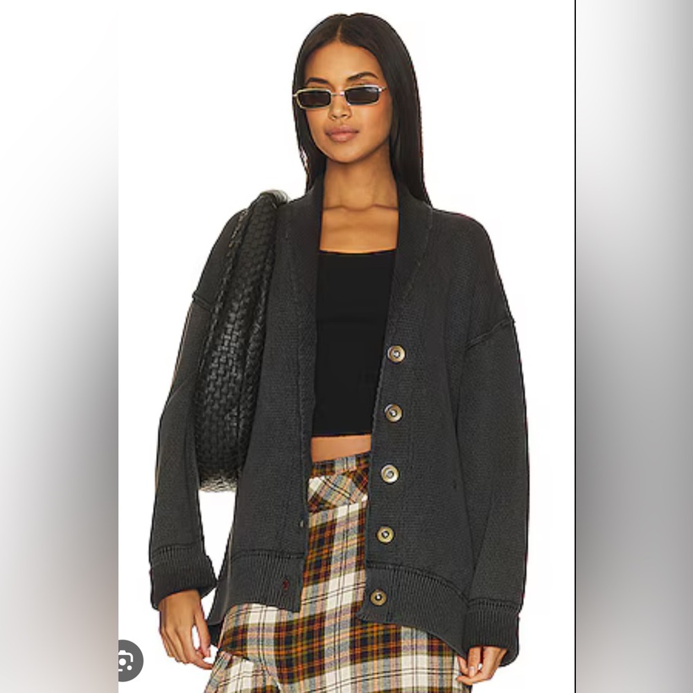 Free People Camomile Cardi in Washed Black